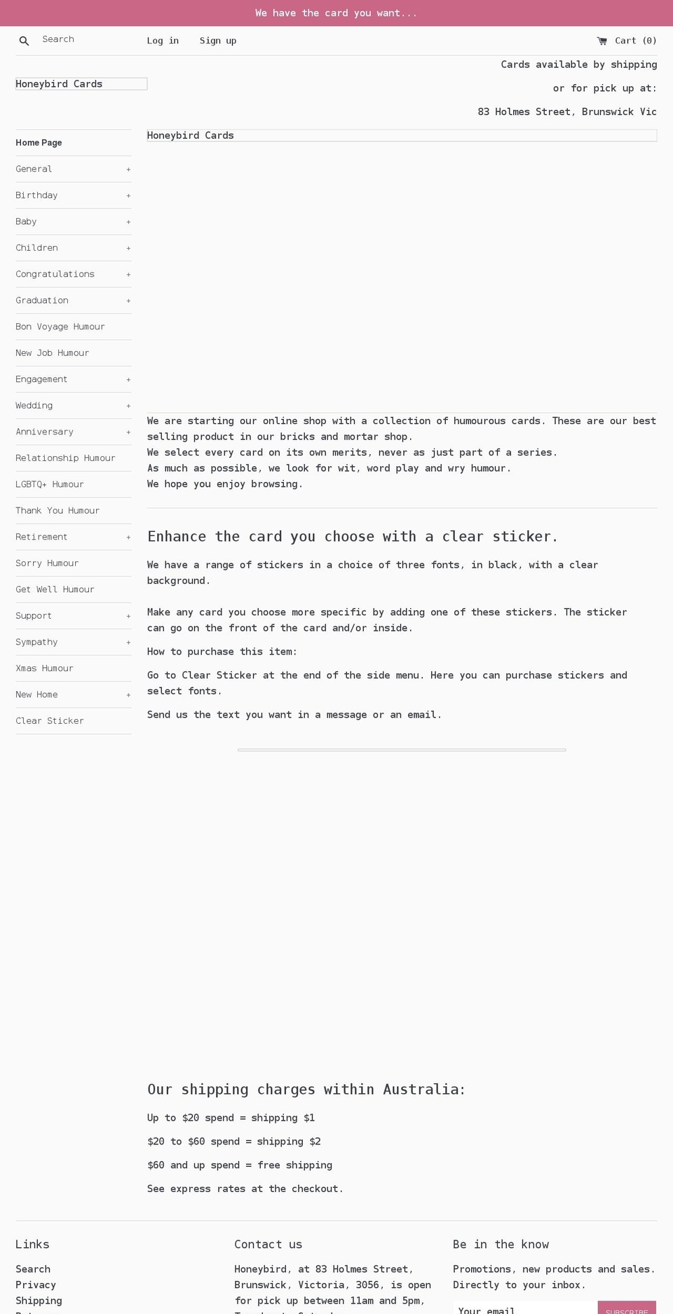 honeybirdcards.com shopify website screenshot