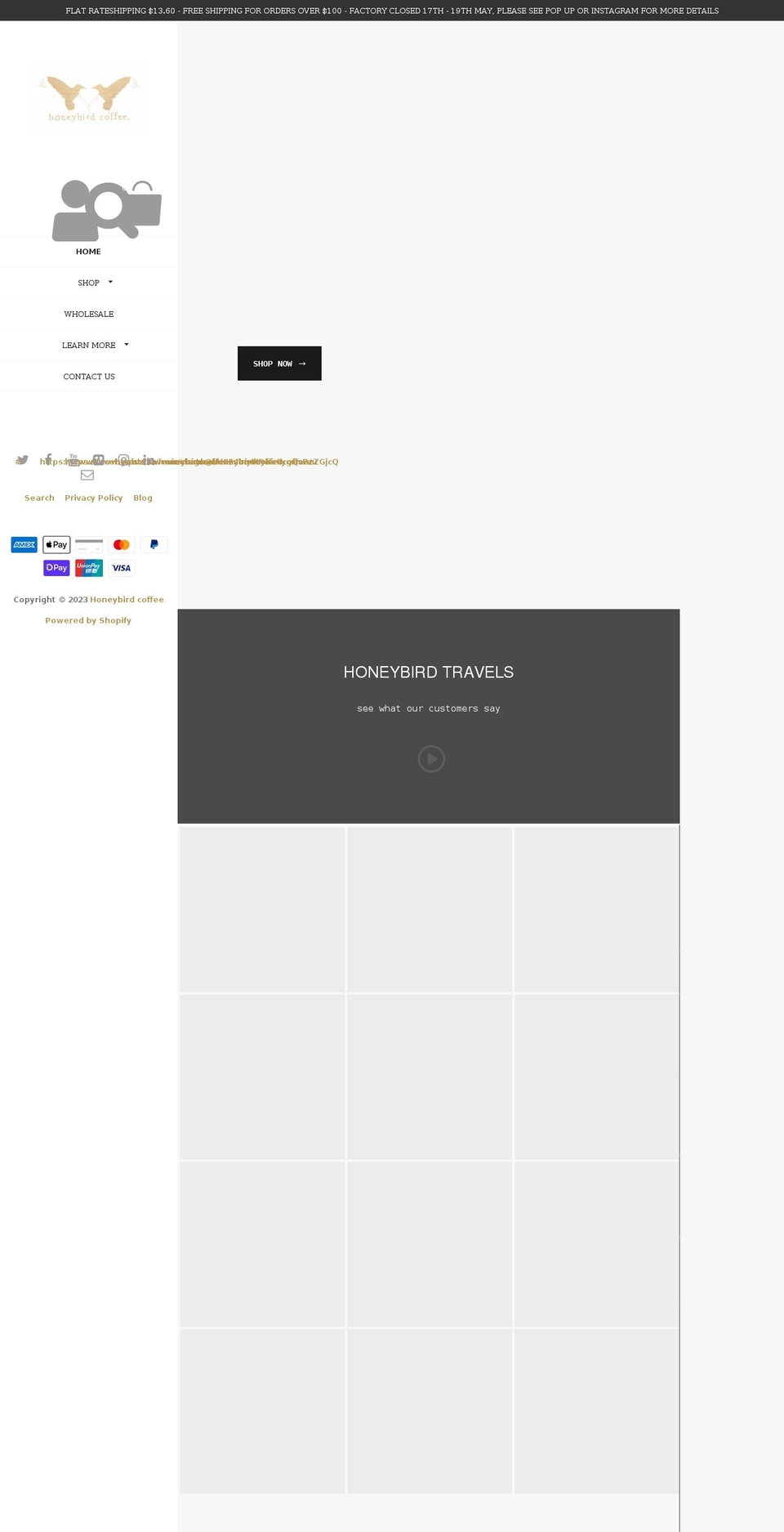 honeybirdcoffee.com.au shopify website screenshot
