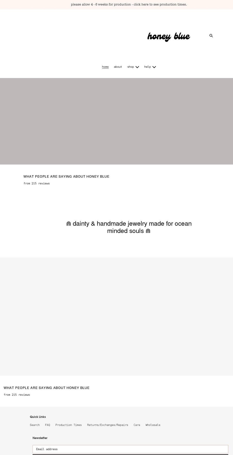 honeybluejewelry.com shopify website screenshot