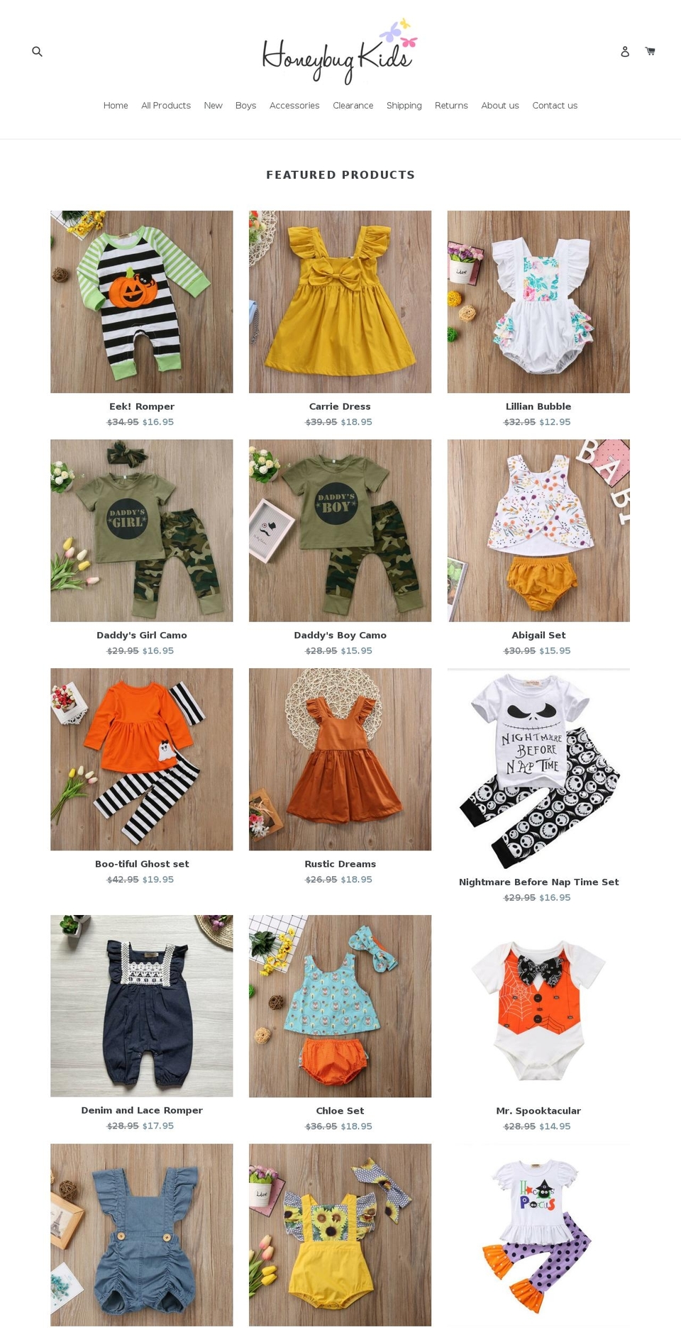 honeybugkids.com — Shopify storefront screenshot