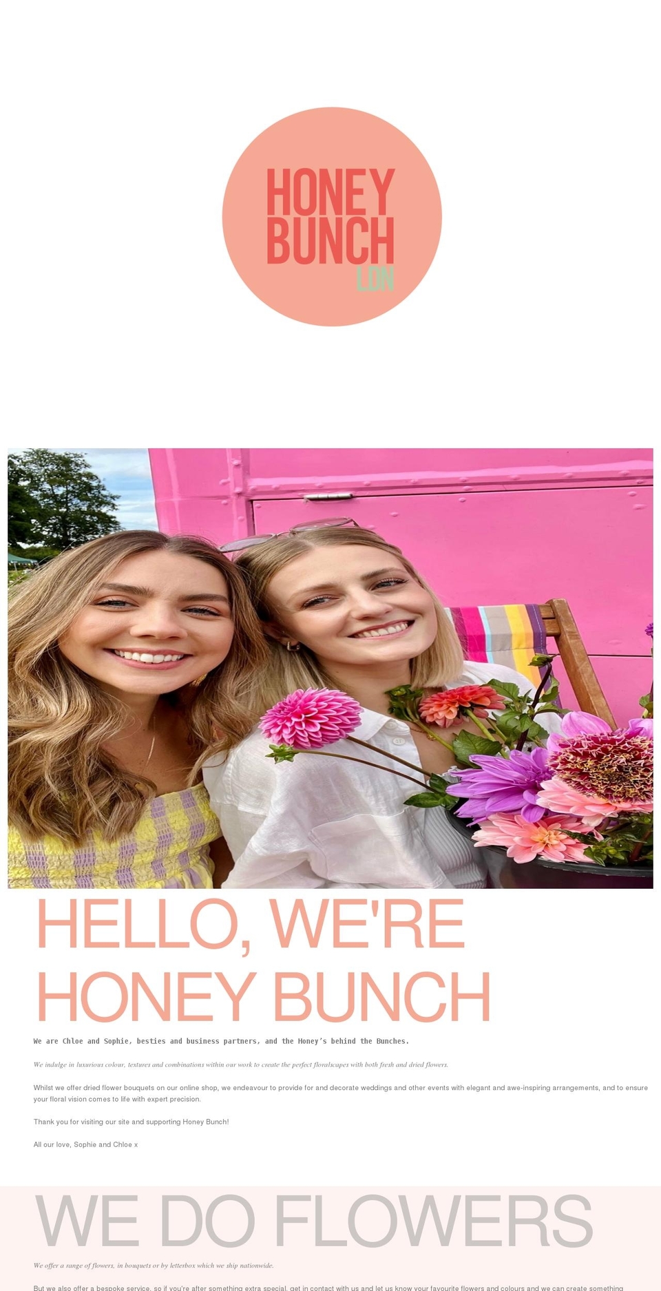 honeybunchldnflowers.co.uk shopify website screenshot