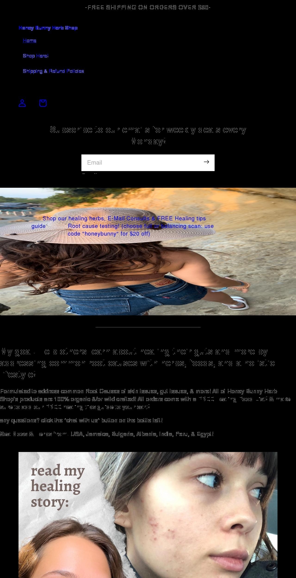 honeybunnyherbshop.com shopify website screenshot