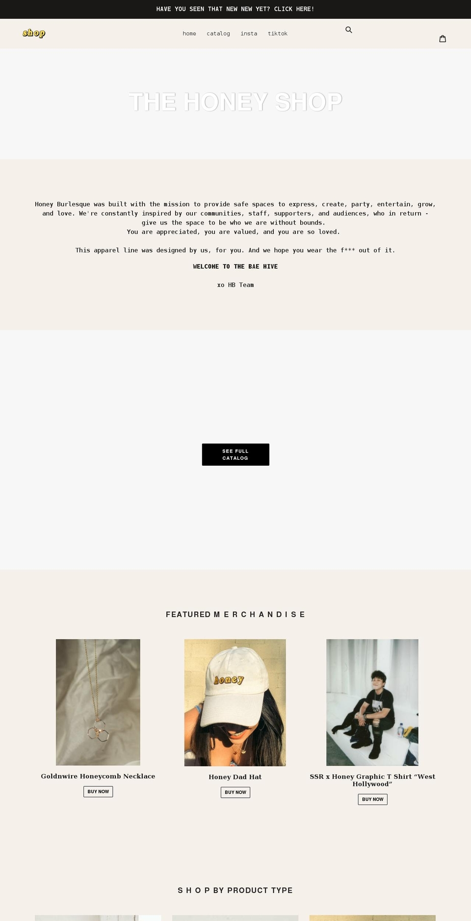 honeyburlesqueshop.com shopify website screenshot