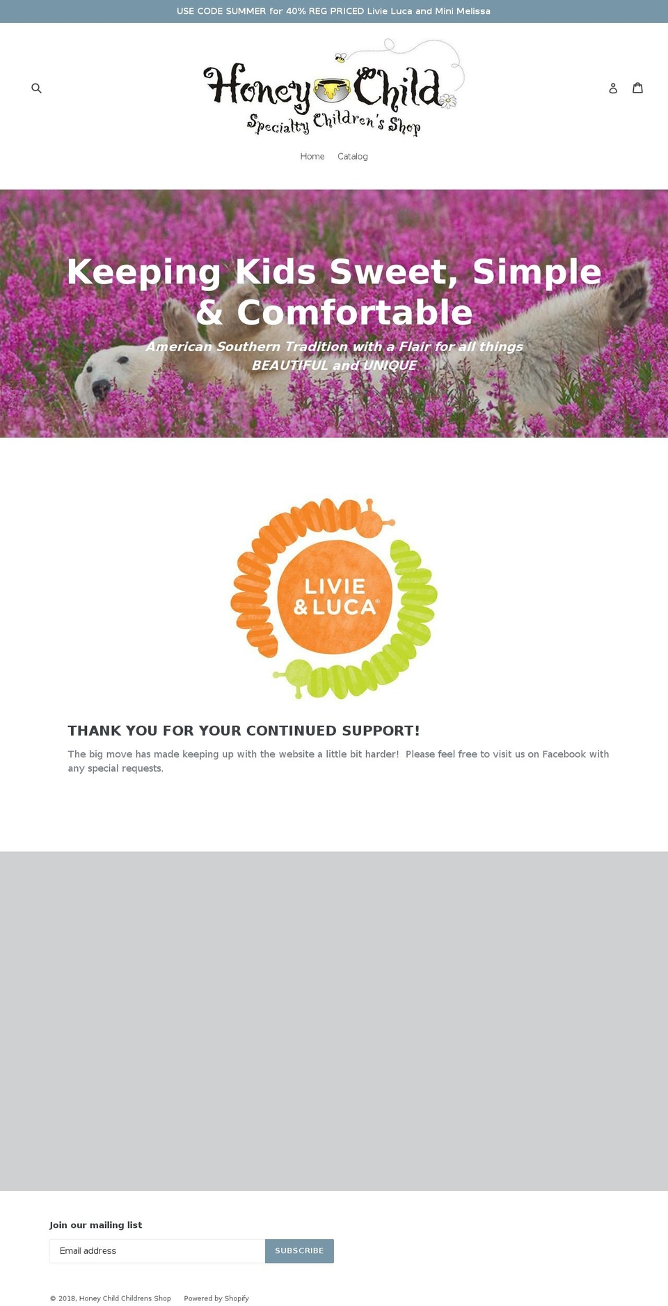 honeychildchildrensshop.com shopify website screenshot