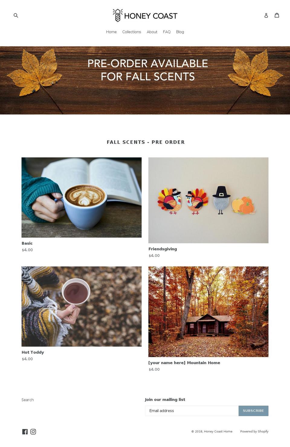 honeycoasthome.com shopify website screenshot