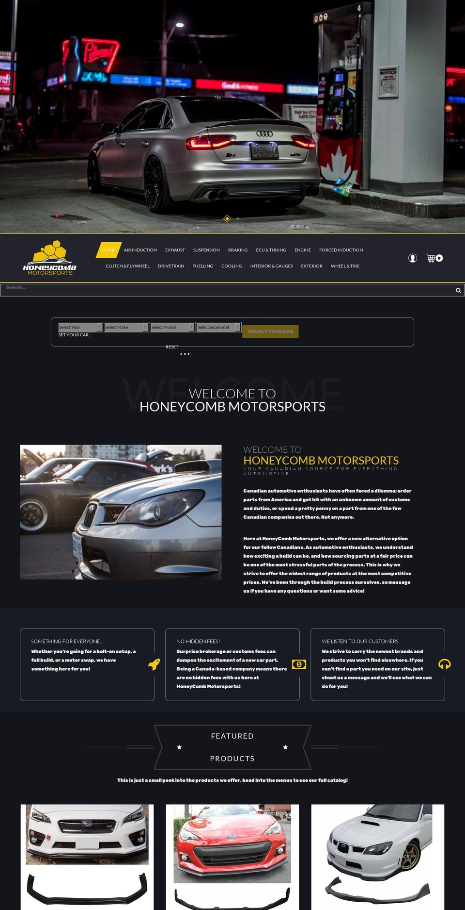 honeycombmotorsports.com shopify website screenshot