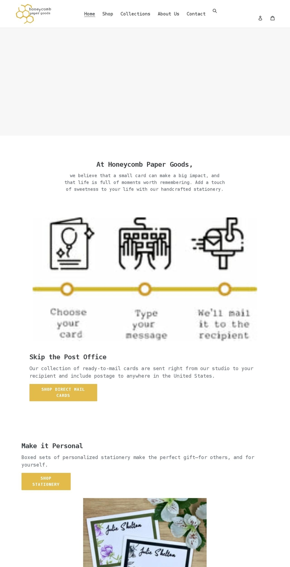 honeycombpapergoods.com shopify website screenshot