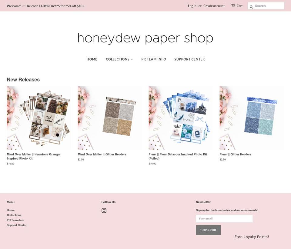 honeydewpapershop.com — Shopify storefront screenshot