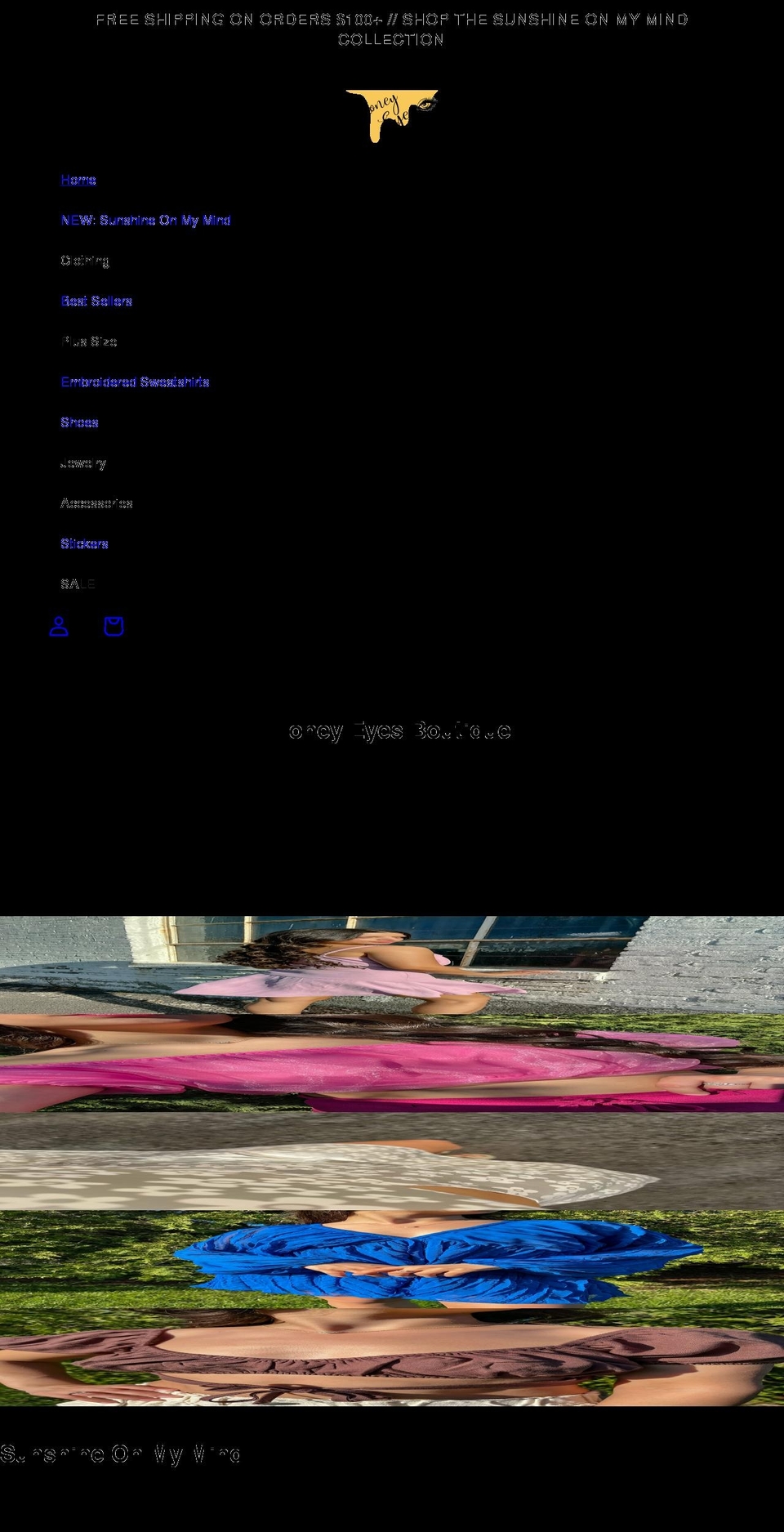 honeyeyesboutique.com shopify website screenshot