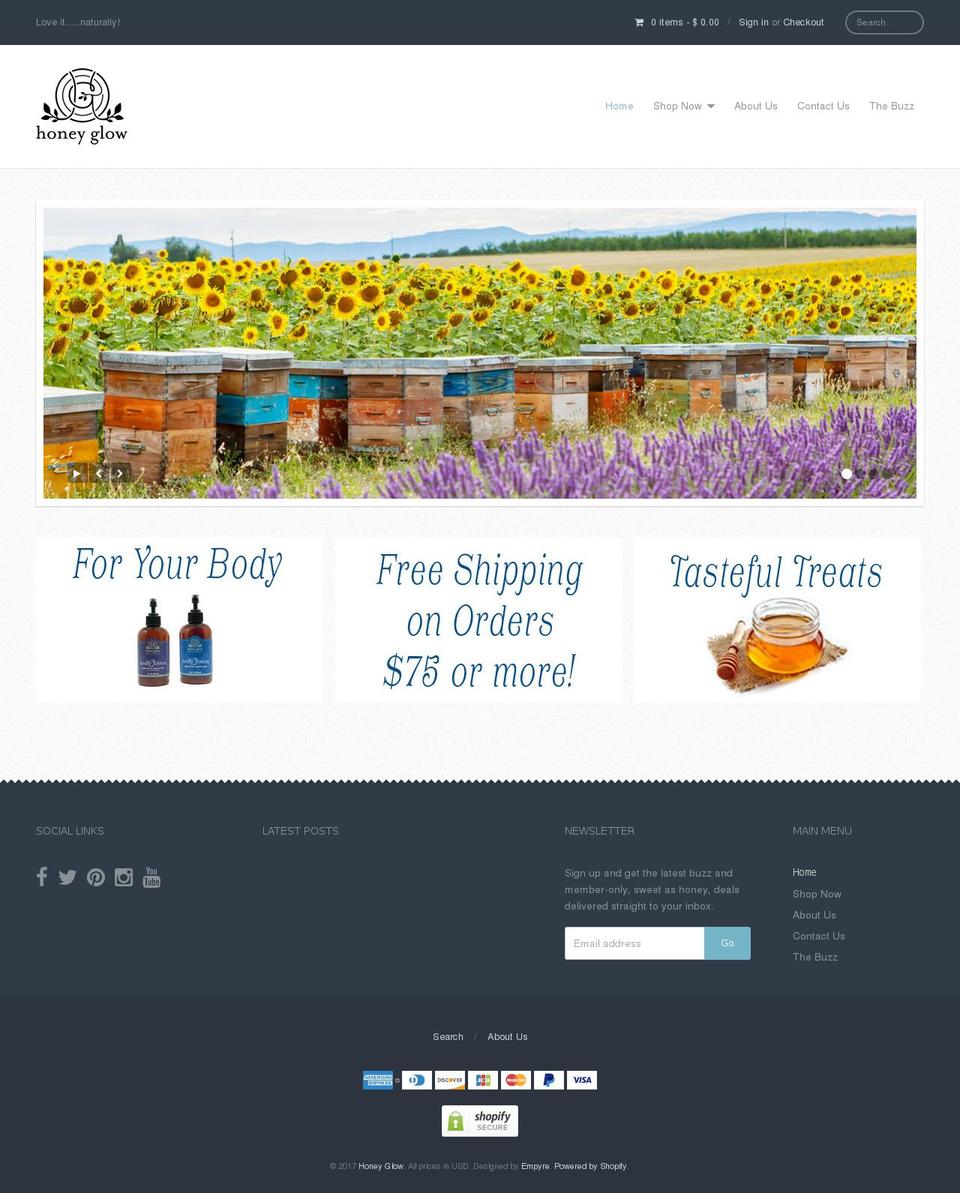 honeyglow.info shopify website screenshot