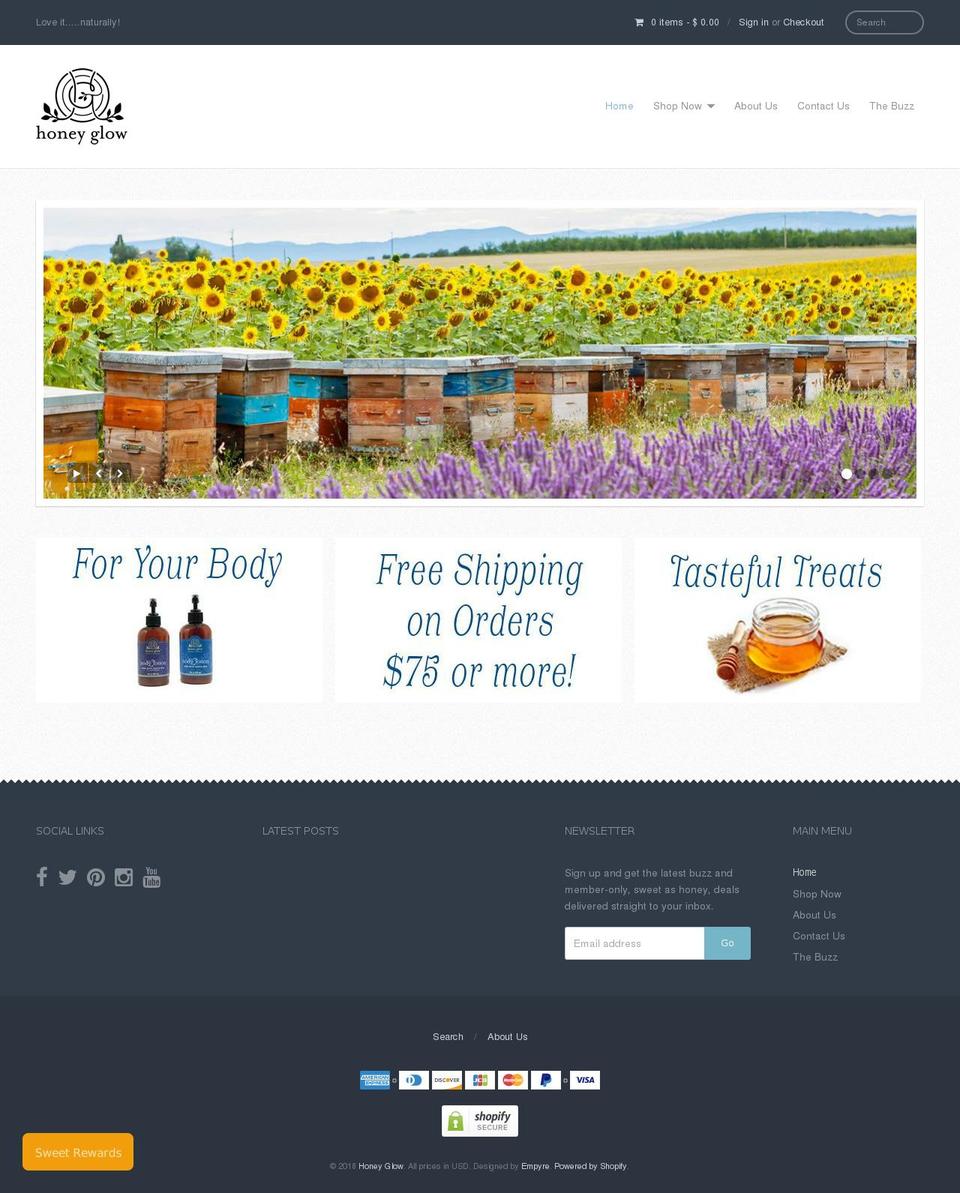 honeyglow.us shopify website screenshot