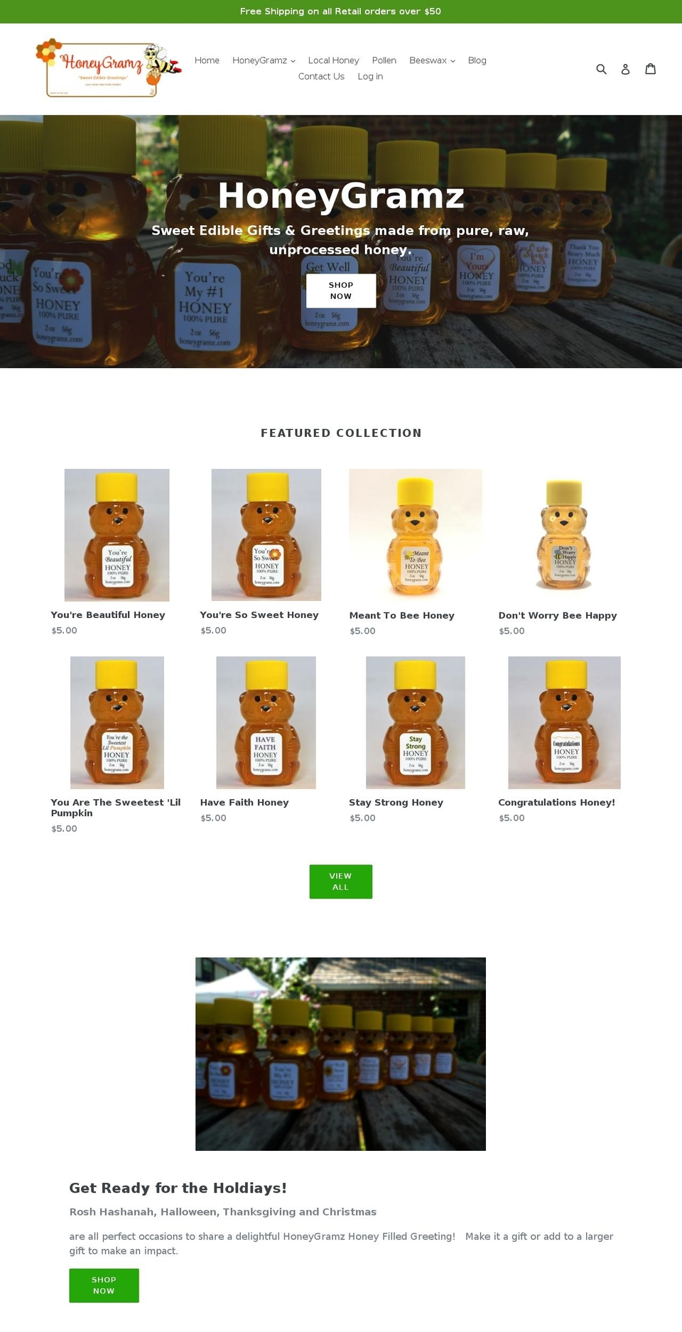 honeygramz.co shopify website screenshot