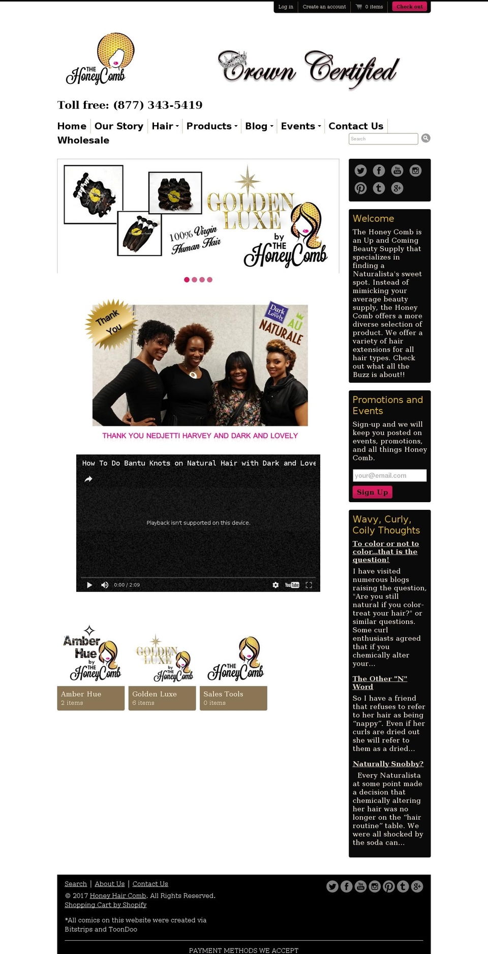 honeyhaircomb.com shopify website screenshot