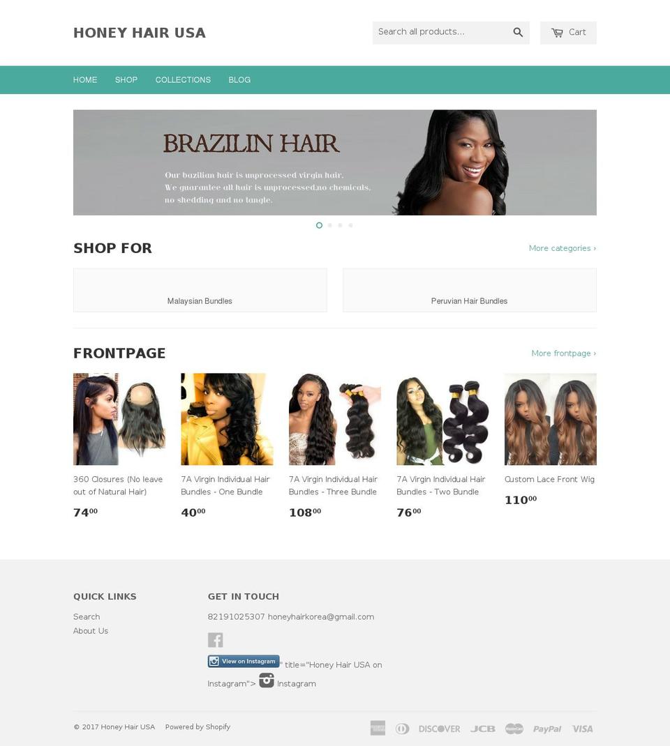 honeyhaironline.com shopify website screenshot