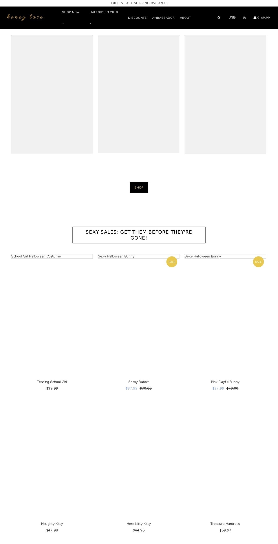 honeylace.com — Shopify storefront screenshot