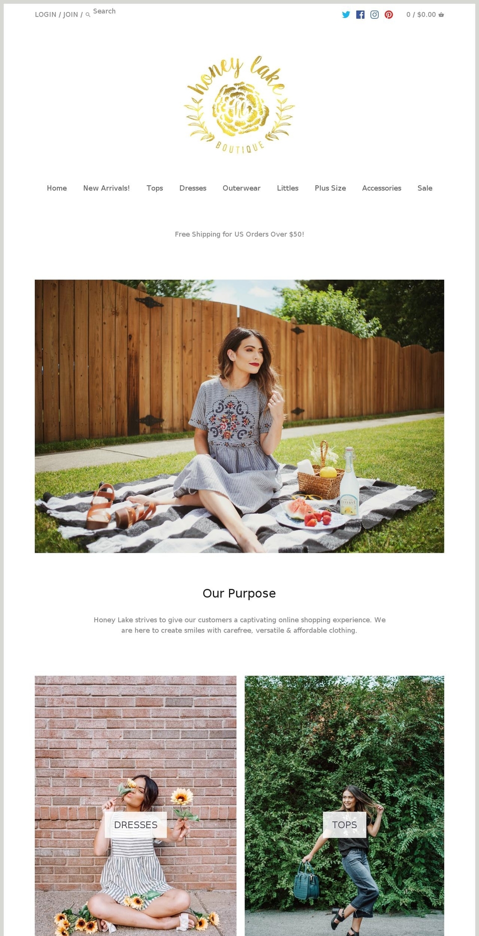 honeylakeboutique.com — Shopify storefront screenshot