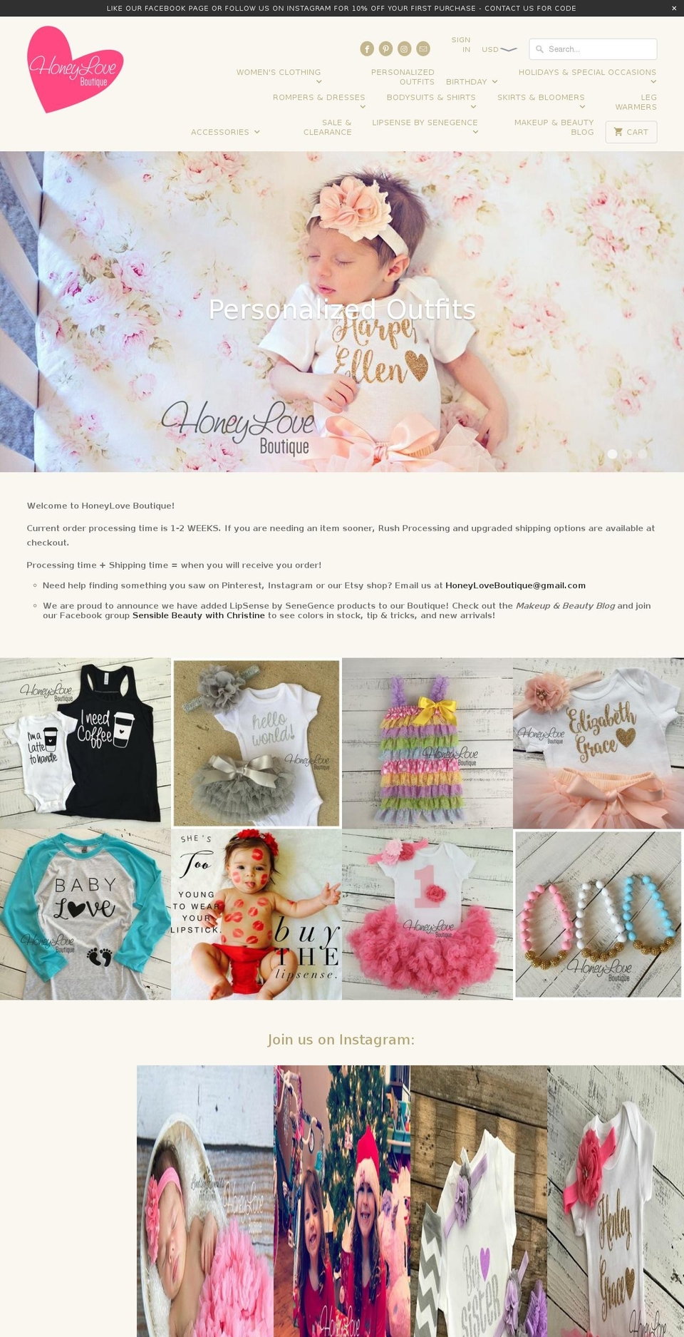 honeyloveboutique.com shopify website screenshot