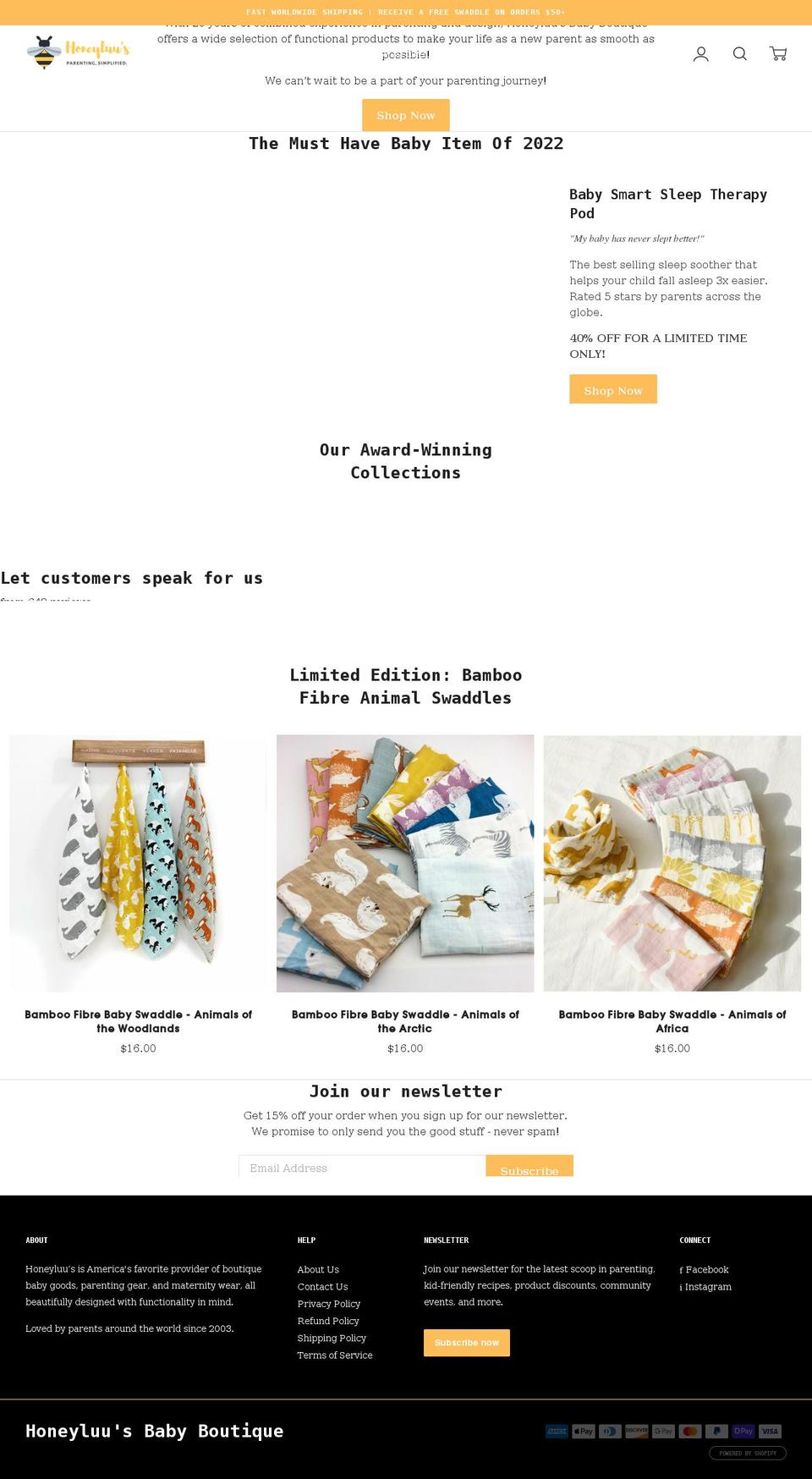 honeyluus.com shopify website screenshot
