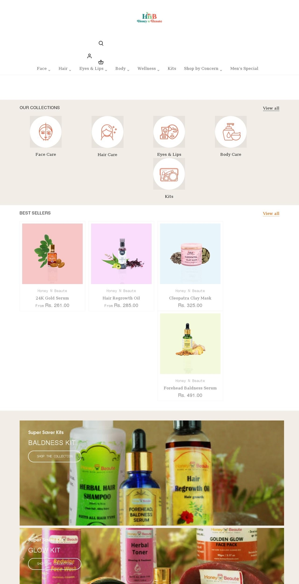 honeynbeaute.com shopify website screenshot