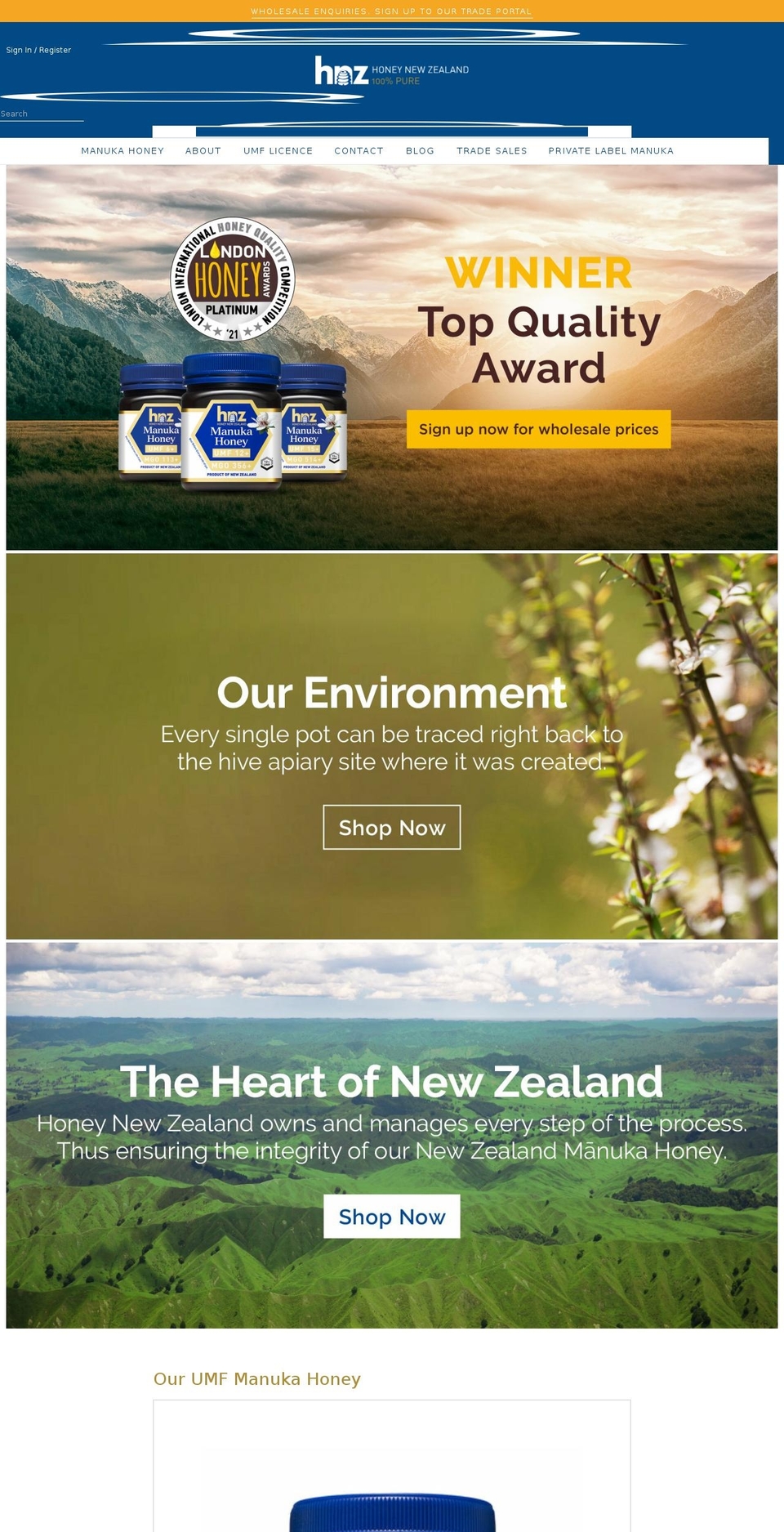 honeynz.co.uk shopify website screenshot