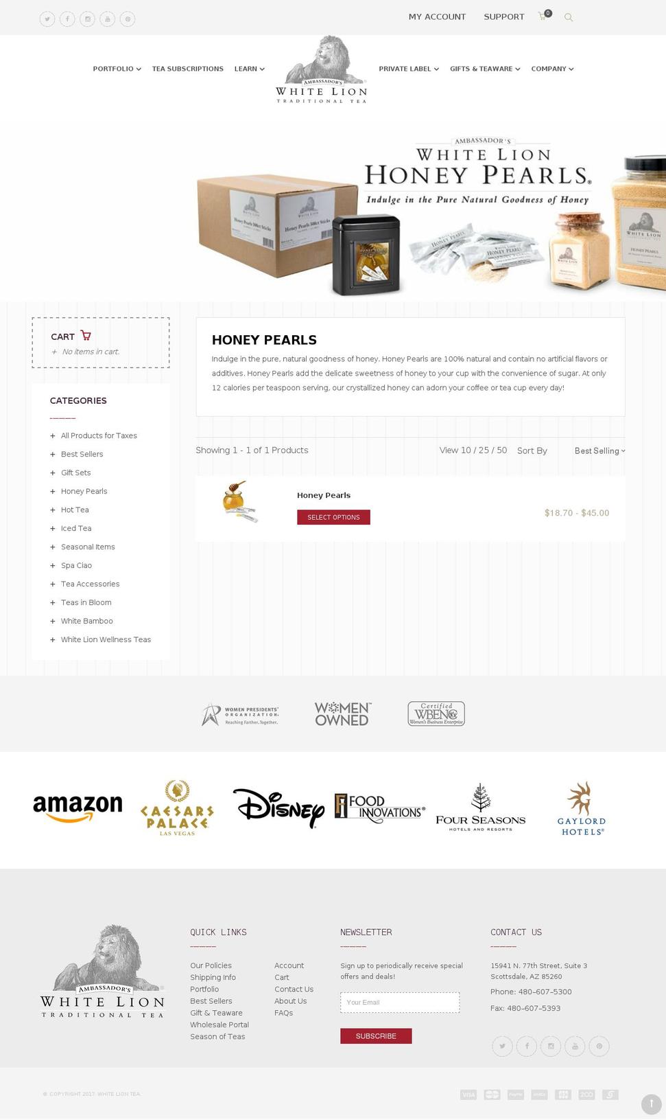 White Lion V1 Shopify theme site example honeypearls.com