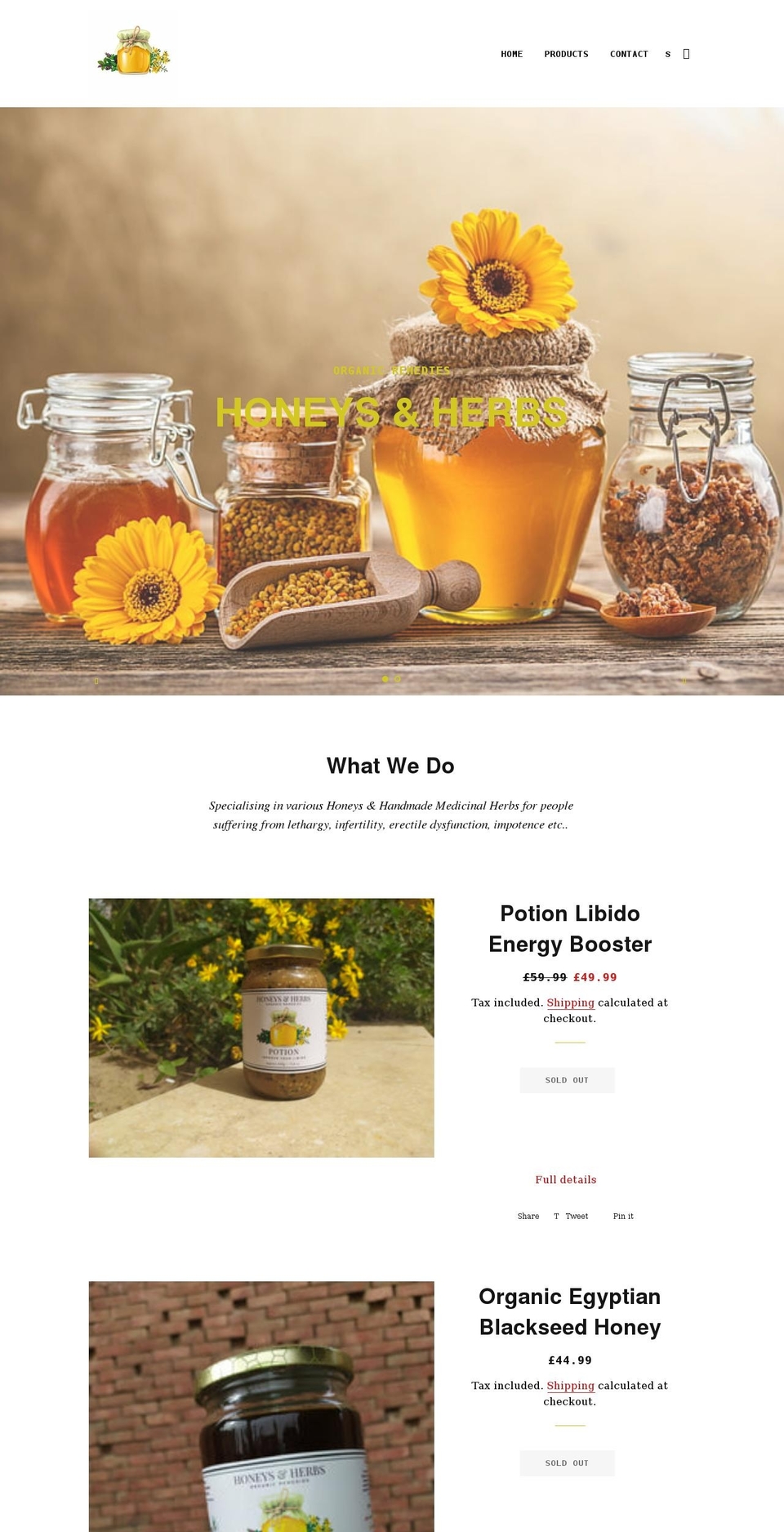 honeysandherbs.com shopify website screenshot