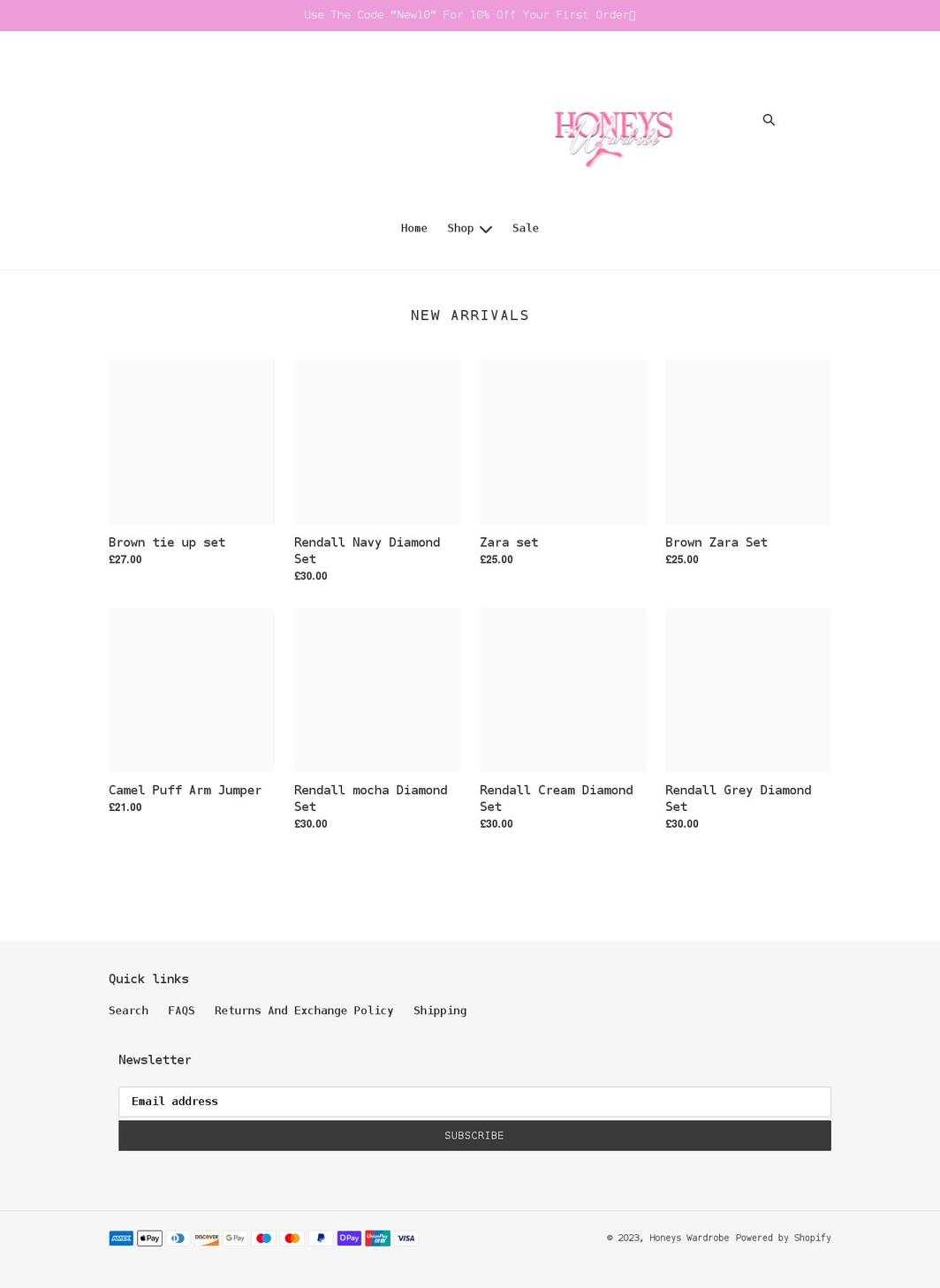 honeysboutiqueuk.co.uk shopify website screenshot