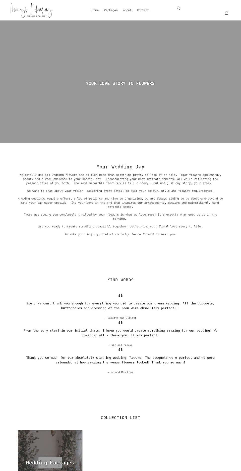 honeyshideaway.com shopify website screenshot