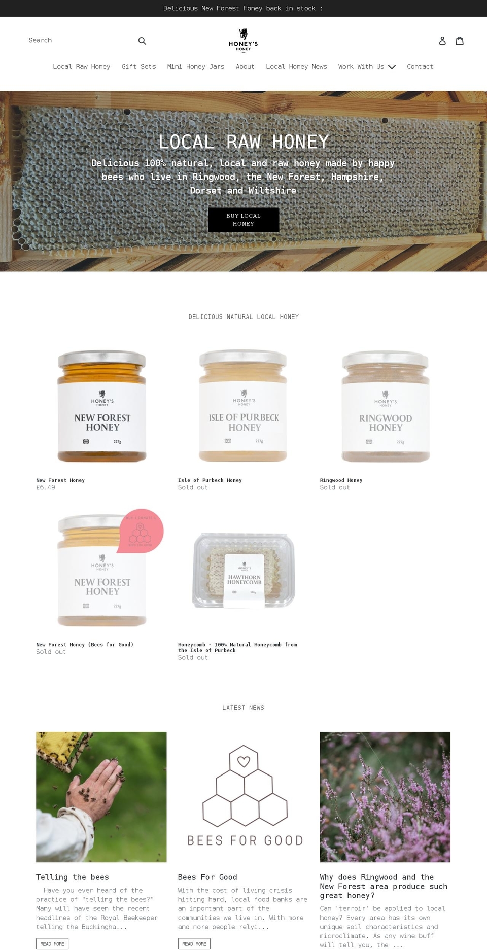 honeyshoney.co.uk shopify website screenshot