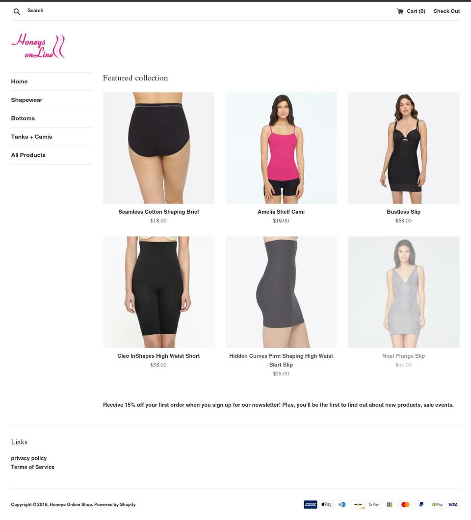 honeysonlineshop.com — Shopify storefront screenshot