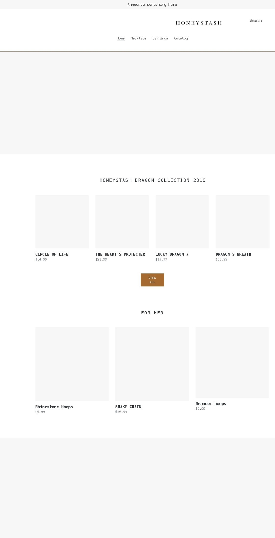 honeystashjewelry.com shopify website screenshot