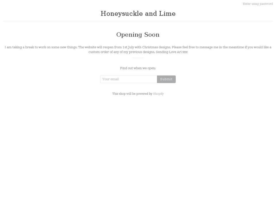 honeysuckleandlime.com.au shopify website screenshot