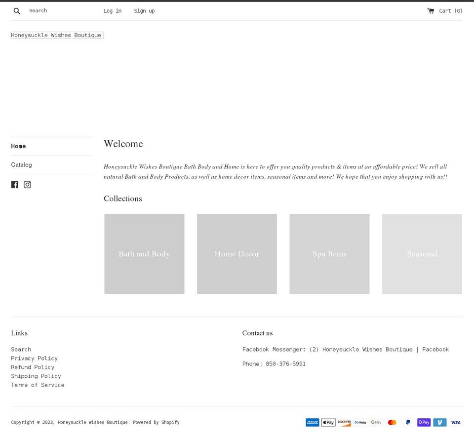honeysucklewishesboutique.org shopify website screenshot