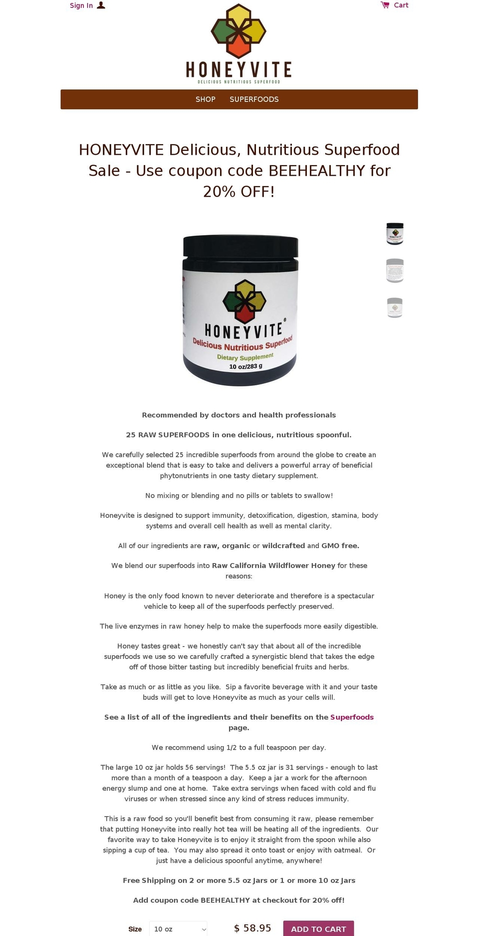 honeyvite.com — Shopify storefront screenshot