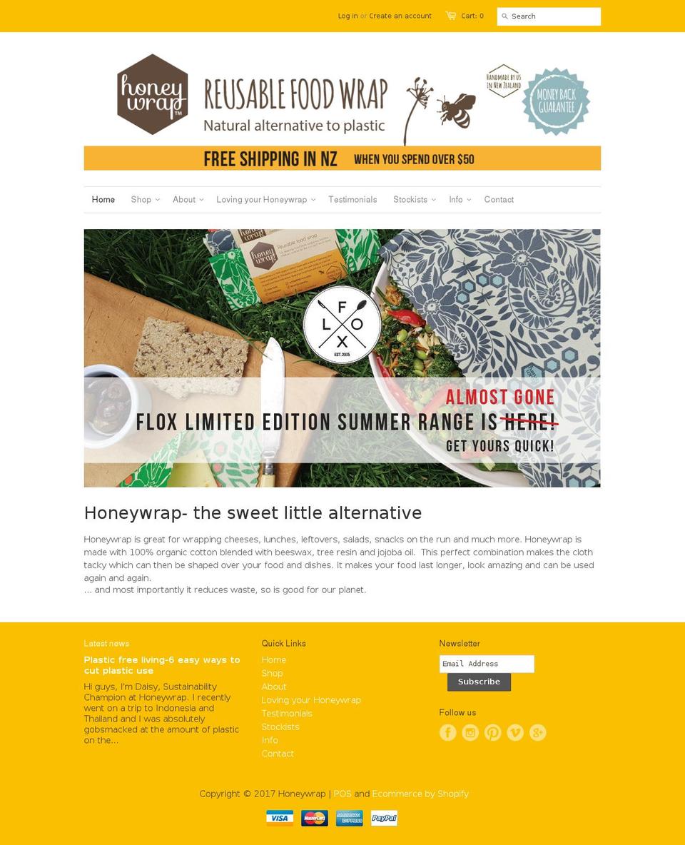 honeywrap.co.nz shopify website screenshot