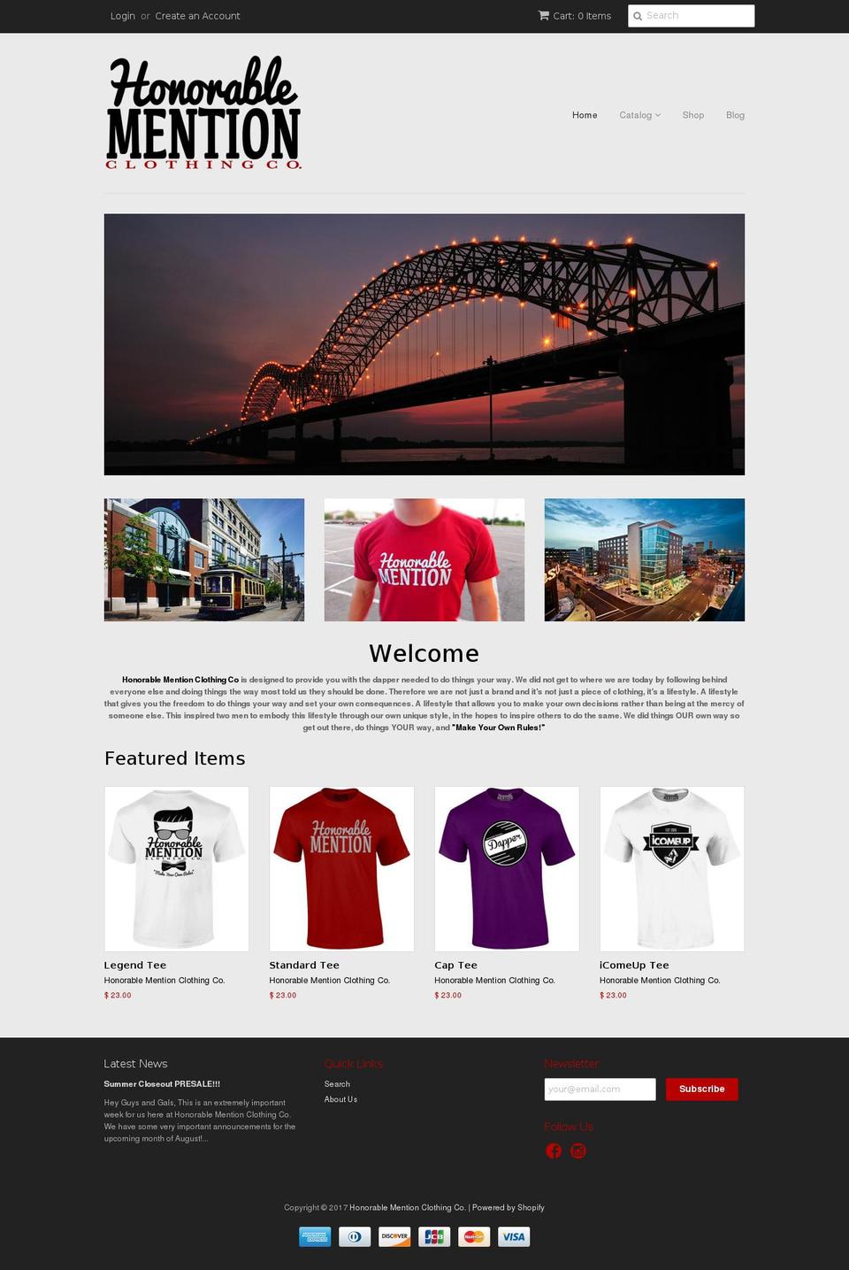 honorablementionclothingco.com shopify website screenshot