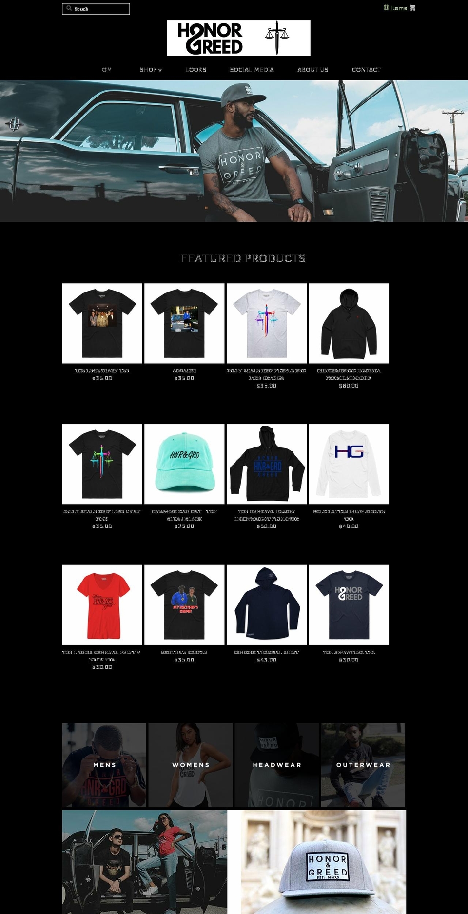 nora Shopify theme site example honorandgreed.com