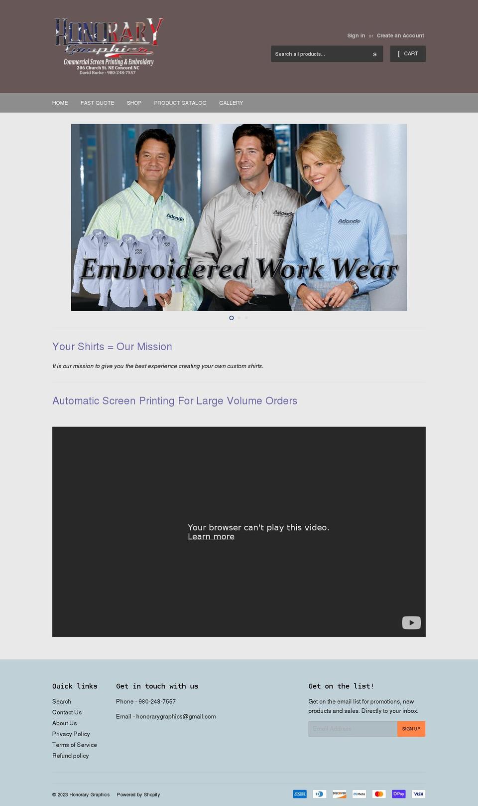 honorarygraphics.com shopify website screenshot