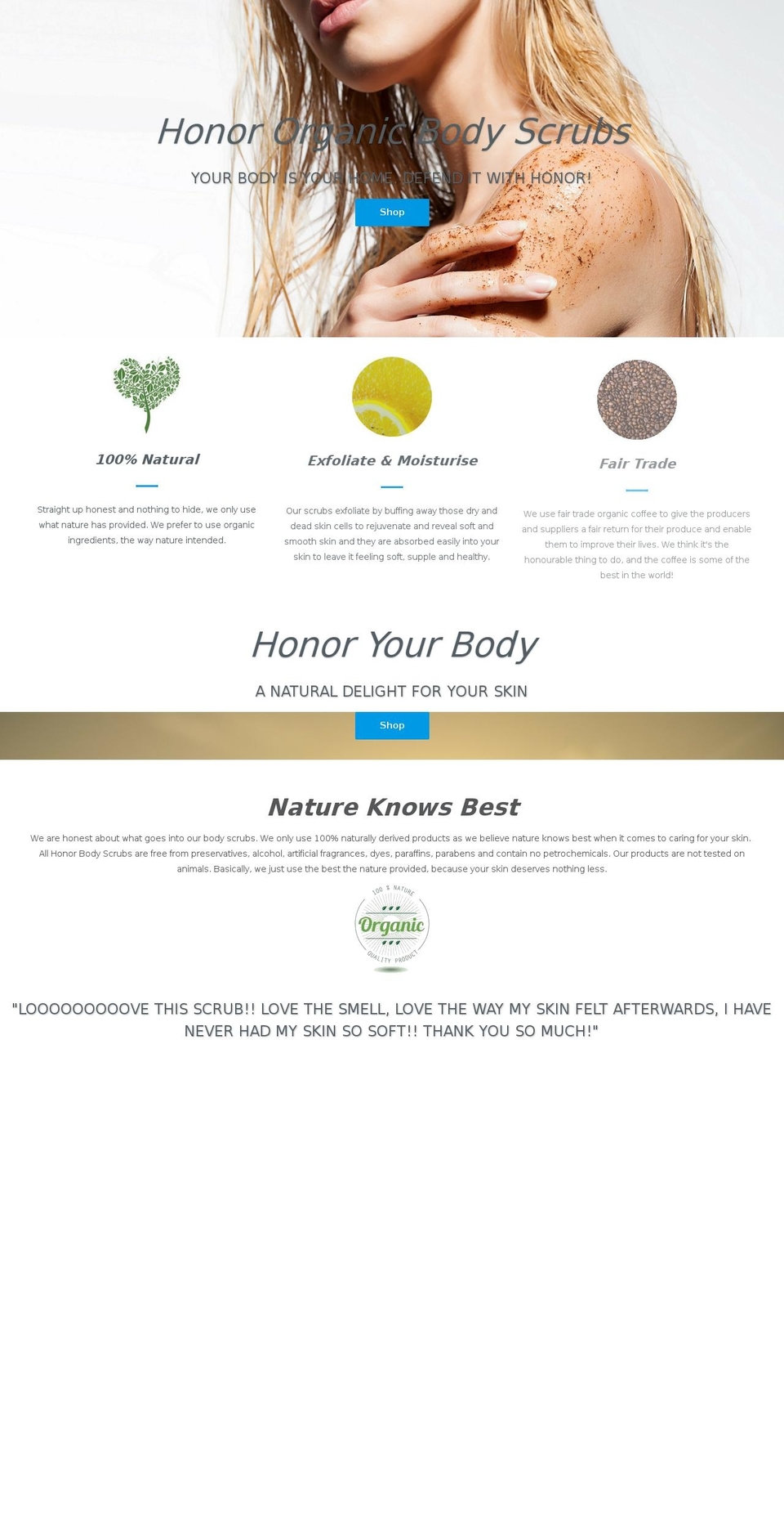 honorbodyscrubs.com shopify website screenshot