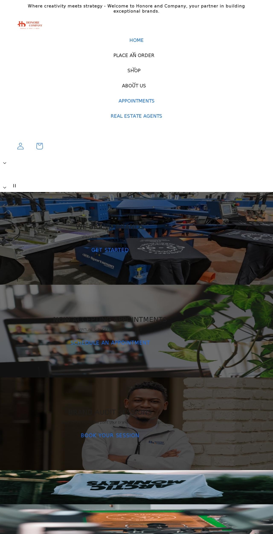 honoreandcompany.com shopify website screenshot