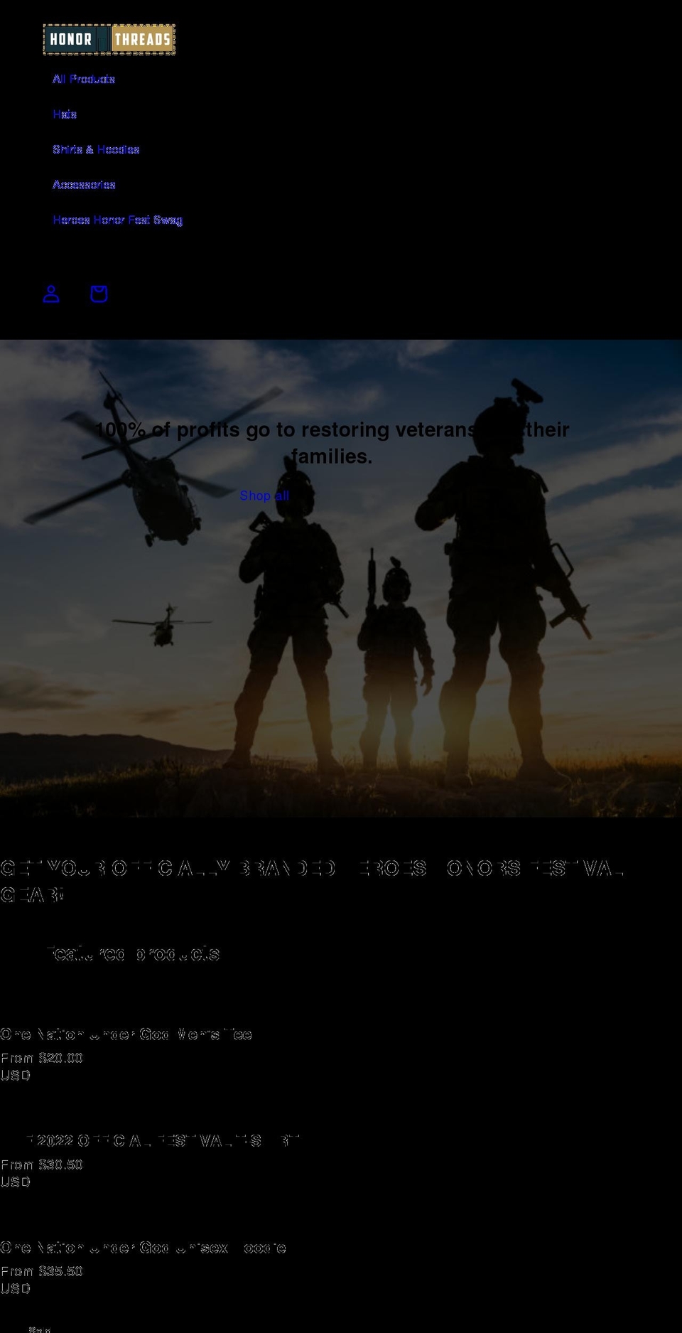 honorthreads.com shopify website screenshot