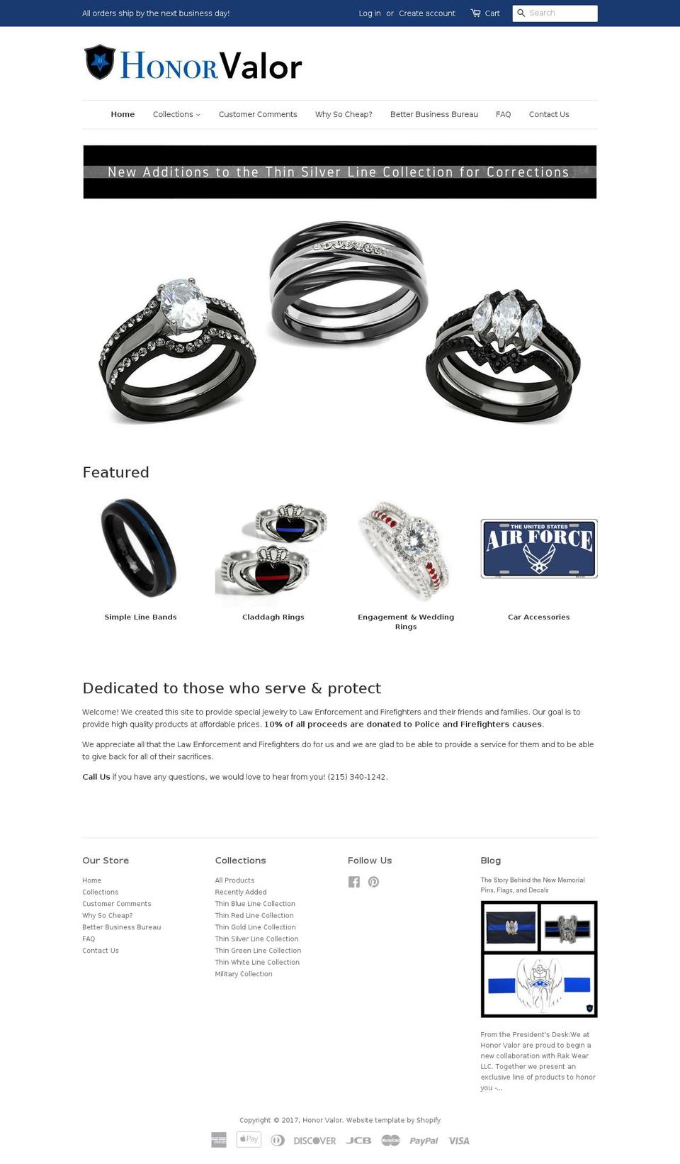 honorvalor.com shopify website screenshot