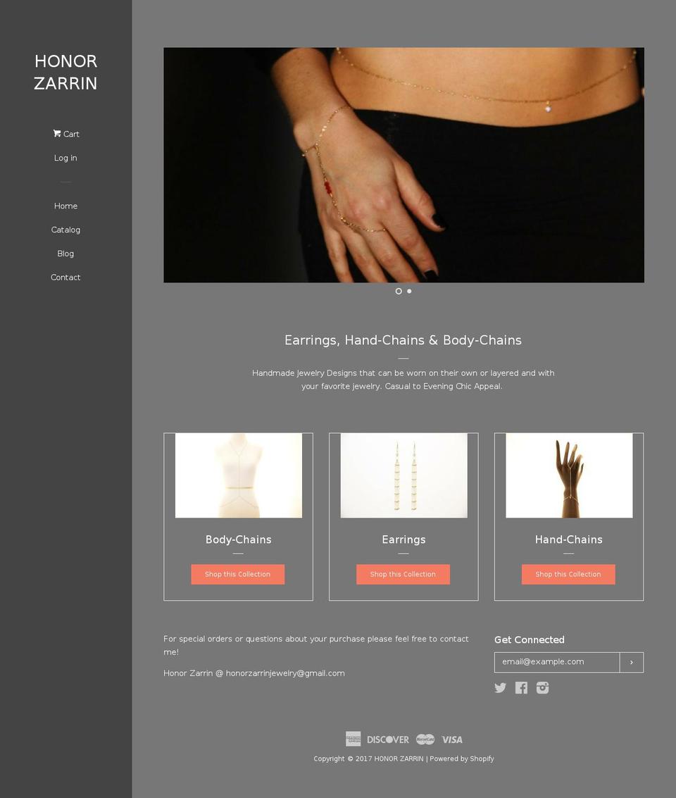 honorzarrin.com shopify website screenshot