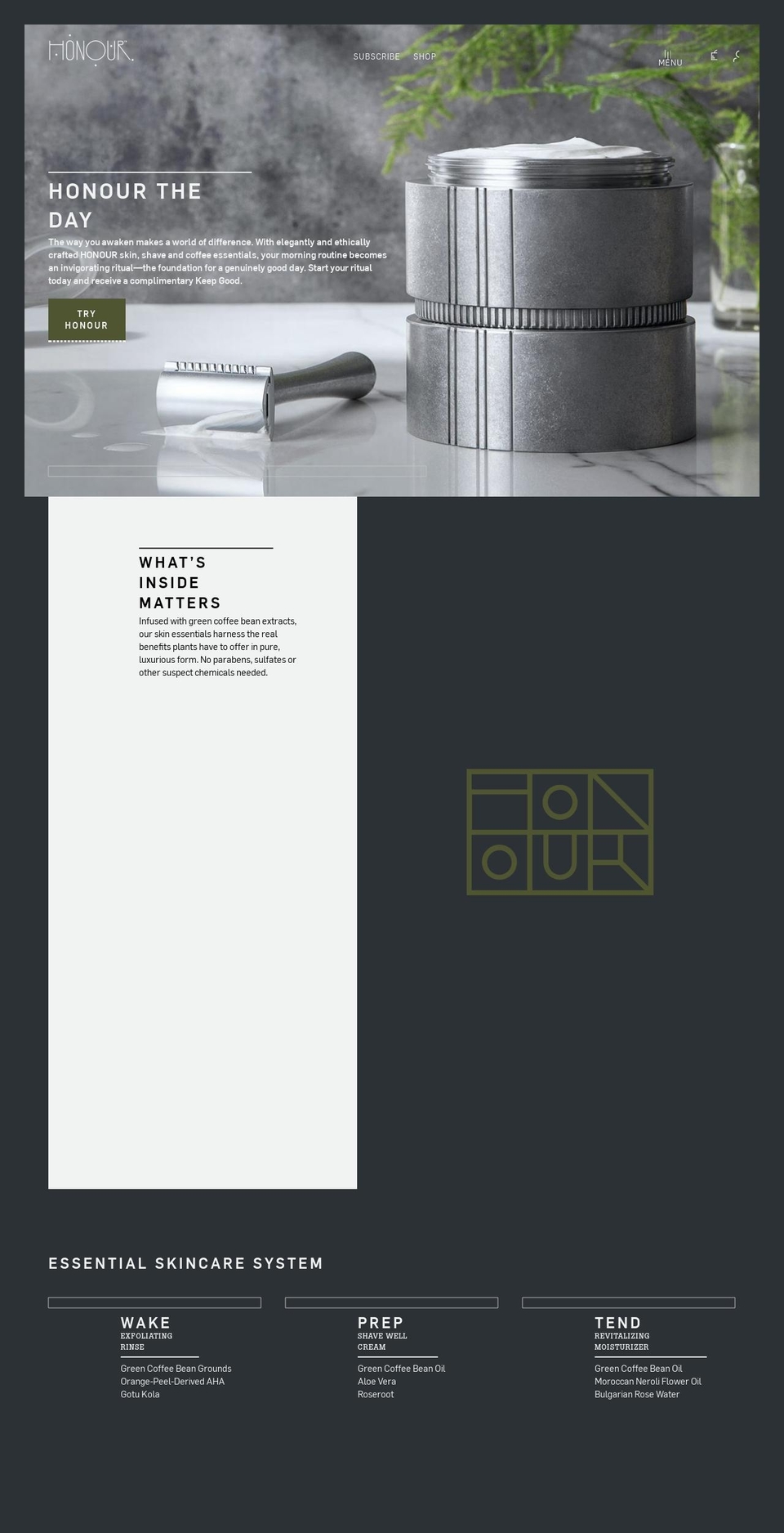 honouressentials.com shopify website screenshot