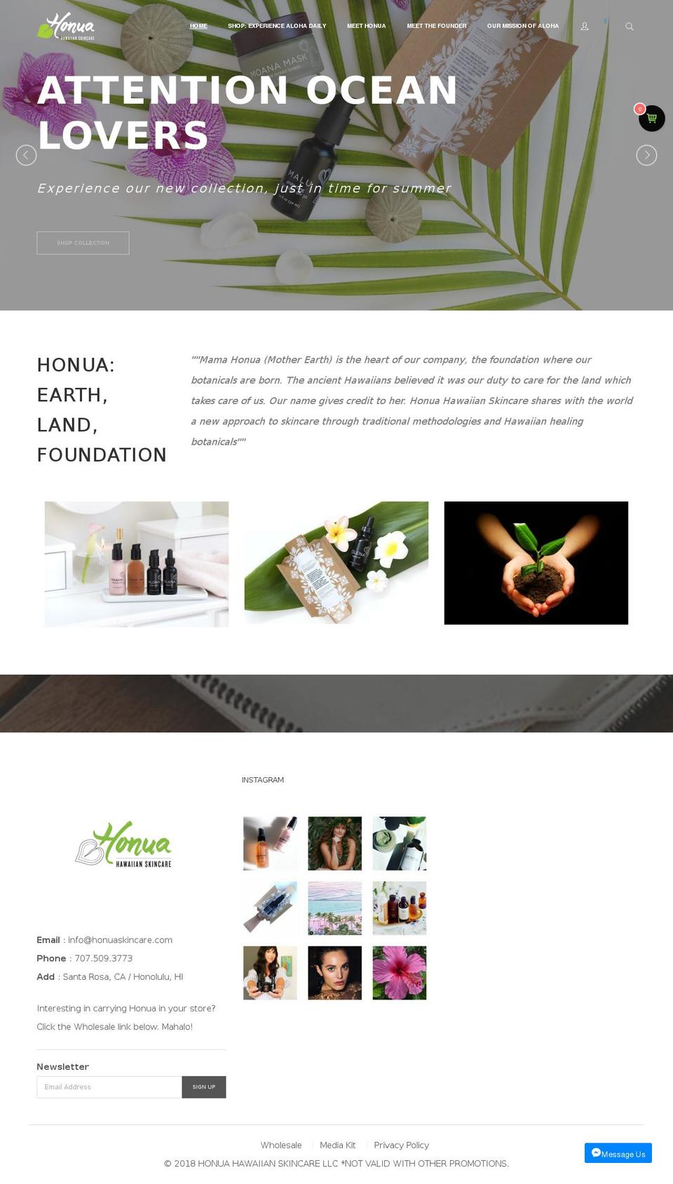 honuahawaiianskincare.com — Shopify storefront screenshot