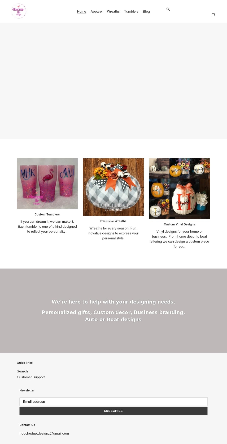 hoochedupdesignz.com shopify website screenshot