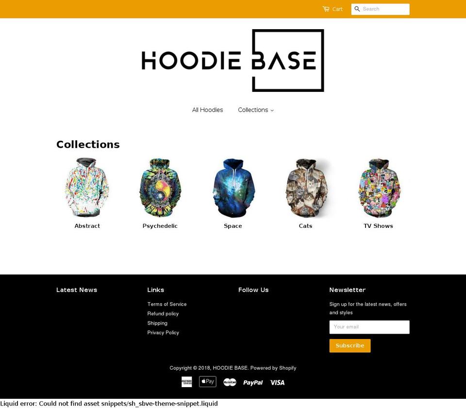 hoodiebase.com shopify website screenshot