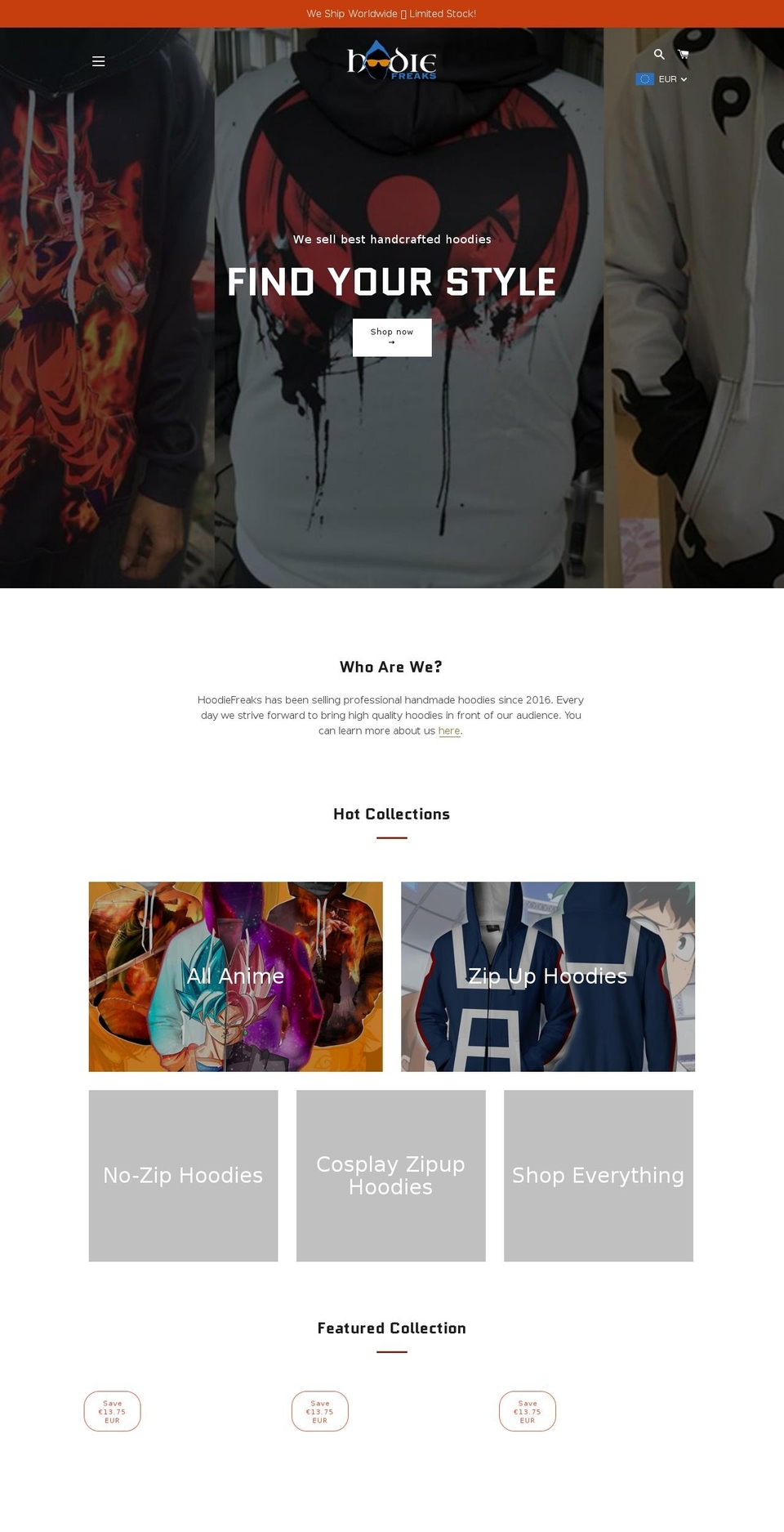 hoodiefreaks.com — Shopify storefront screenshot