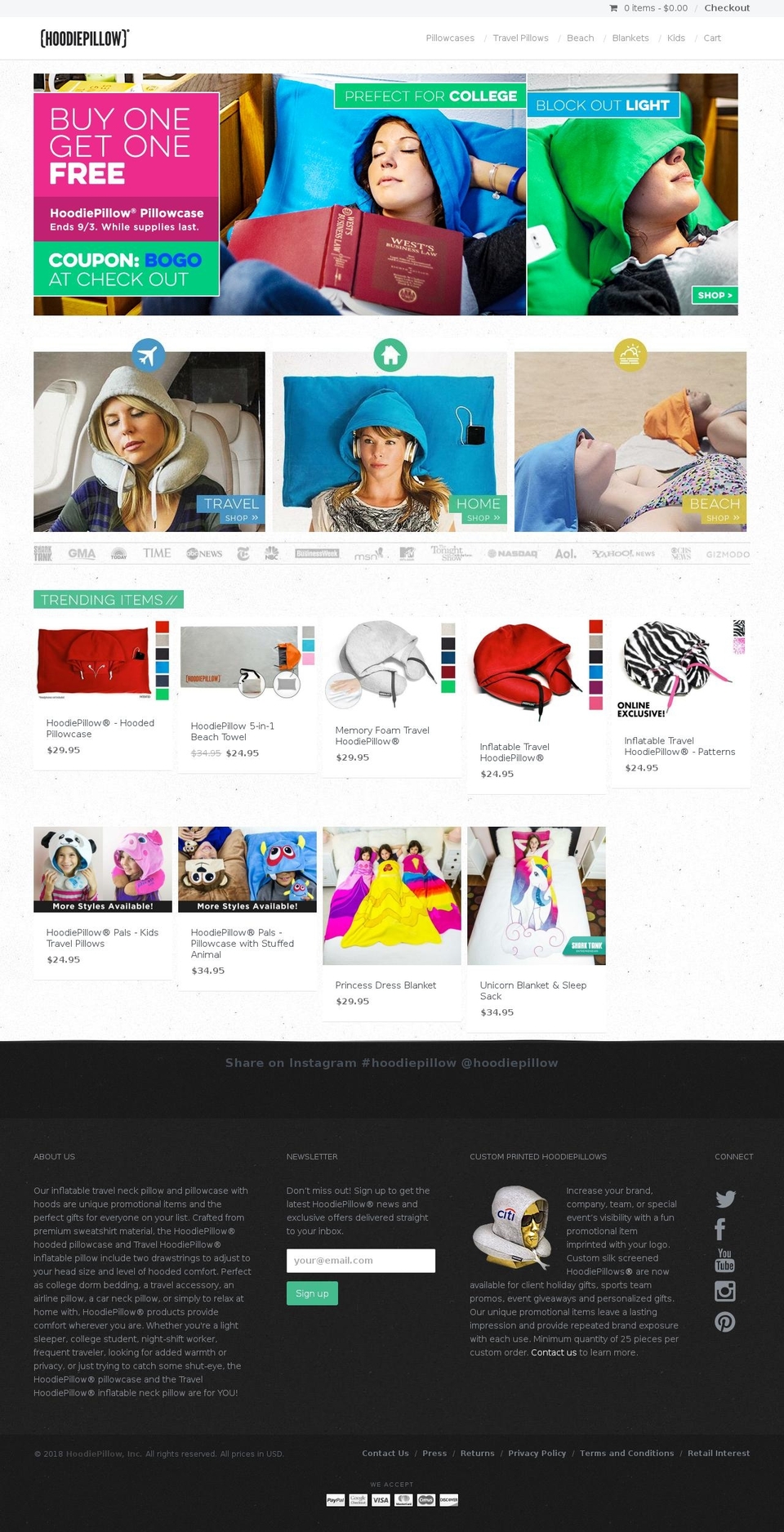 hoodiepillows.net shopify website screenshot