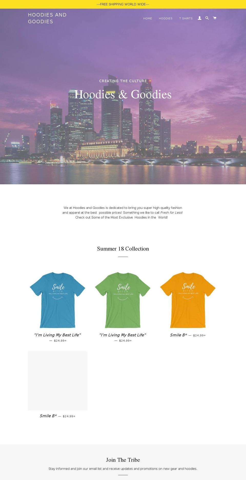 hoodiesandgoodies.com — Shopify storefront screenshot
